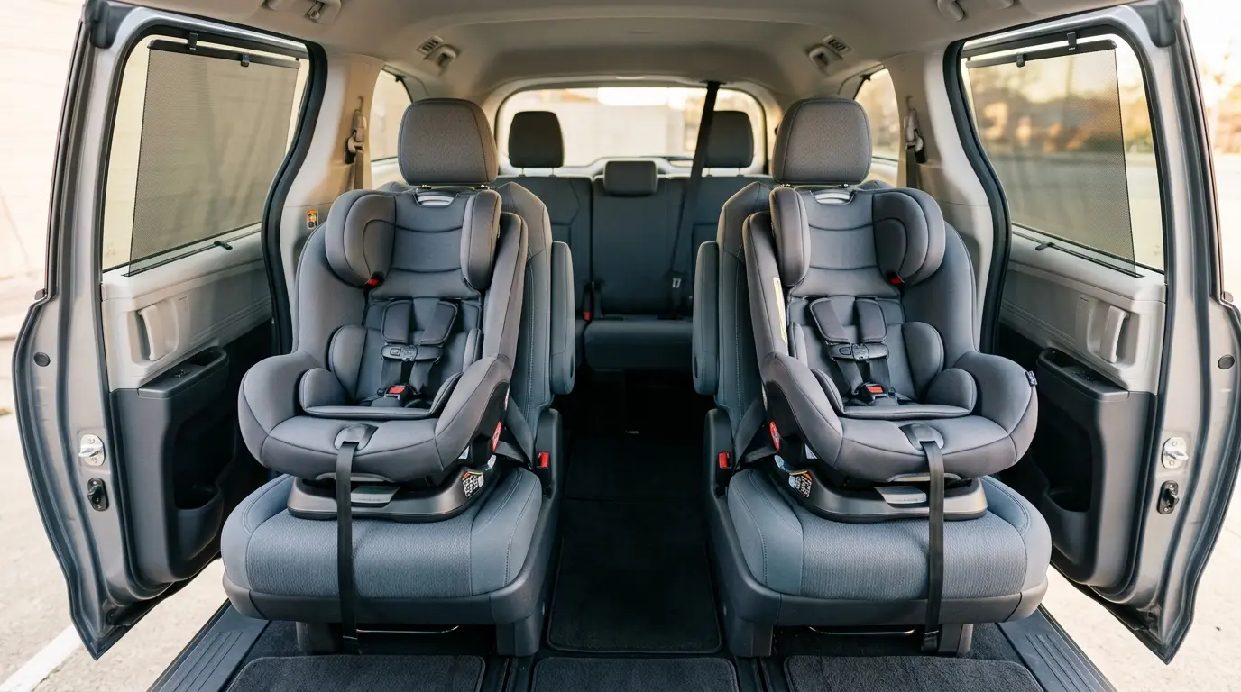 Two rotating car seats captain's chairs vs bench seat clearance comparison